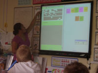 A teacher uses a Smartboard in the classroom